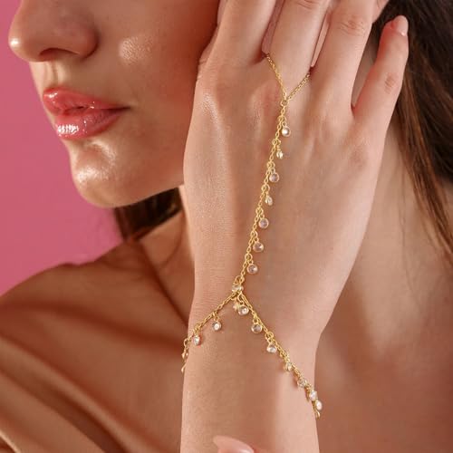 Hand Chain Gold Bracelets for Women Trendy Finger Ring Slave Bracelet Dainty Chain Hand Jewelry Trendy Gifts - color: B11:hand chain