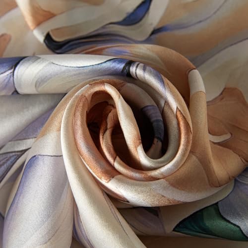 100% Mulberry Silk Neck Scarf 21''x21'' Small Square Hair Scarf for Women Men Lightweight Bandana Envelope Package - color: Big Flower-purple