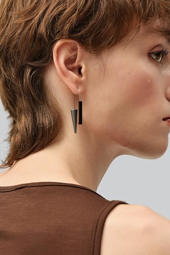 Trendy Dangle Earrings Set for Women, Colorful Aluminum Drop Earrings, 6 Pcs DIY Interchangeable Conical Beads, Lightweight Titanium Ear Hooks, Hypoallergenic and Not Easy To Fade - color: Black Grey Brown