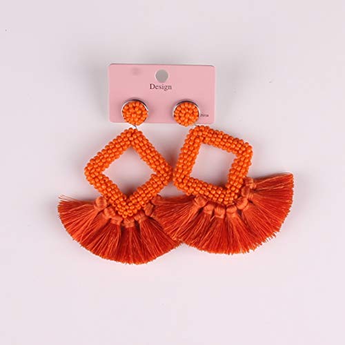 Long Tassel Earrings Statement Bohemian Pom Ball Handmade Drop Dangle Earrings for Women - style: S-Orange