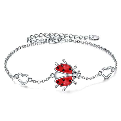 YAFEINI Ankle Bracelets for Women Sterling Silver Mermaid Turtle Ladybug Butterfly Moon Star Pineapple Anklet Link Chain Anklets Jewelry Gifts for Women - style: Ladybug anklet