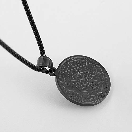 HZMAN Vintage Stainless Steel The Seal of The Seven Archangels Pendant Necklaces 22+2“ Chain - color: Black