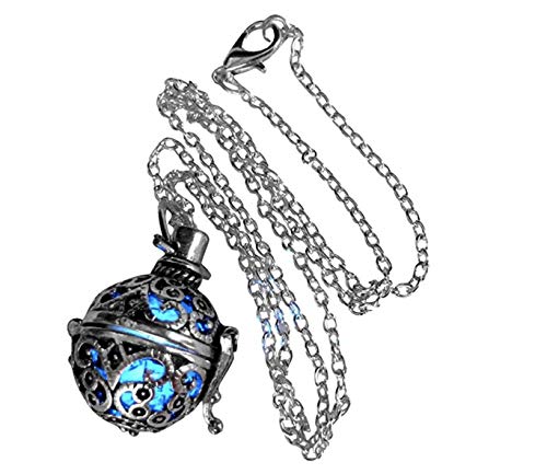 UMBRELLALABORATORY Steampunk FIRE Necklace - Pendant Glow Locket - Great Gifts for women, Mother, Father, cute magical Jewelry - color: Blue