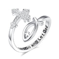 Vito 925 Sterling Silver Adjustable Open Spoon Ring for Women Men, Lotus Sunflower Snake Spoon Band Rings Feather Hug Witches Knot Inspirational Jewelry Gift for Wife - style: Jesus Fish-Silver