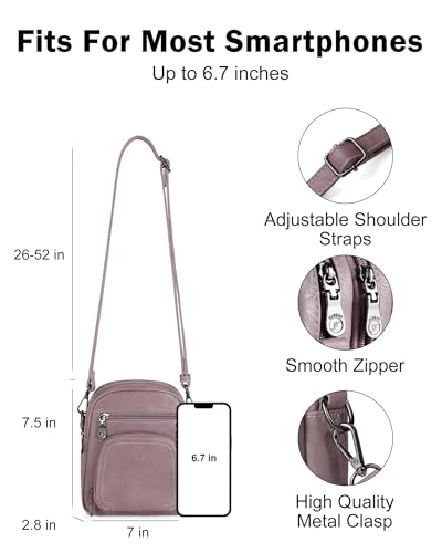 FADEON Small Purses for Women Crossbody Bags, Designer PU Leather Mini Cross Body Purse Travel Shoulder Bag Card Slots - color: Purple Retro Style