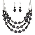 3 Layered Chunky Statement Necklace for Women Beaded Strand Necklaces with Earring Fashion Costumes Collar Necklace Jewelry Sets Gifts for Women - color: Black