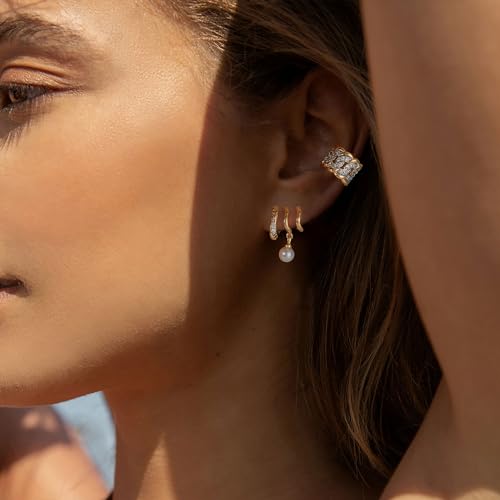 MTMY Gold Ear Cuff Earring for Women 14K Gold Plated Cubic Zirconia Non-Pierced Clip on Cartilage Chunky Ear Cuffs Hypoallergenic Jewelry - style: twist / pair