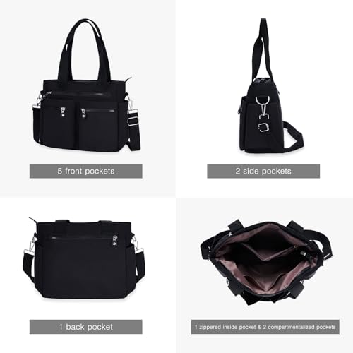 Tote Bag for Women Canvas Handbags for Woman Crossbody Bags with Multiple Pockets - color: Black