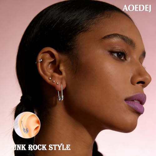 Aoedej Safety Pin Earrings for Women Men Stainless Steel Punk Paperclip Cartilage Hoop Earrings Industrial Tragus Helix Piercing Jewellery - color: Silver, size: 20mm