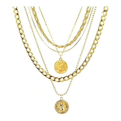Gold Chunky Necklaces for Women Multi Layered Punk Gold Statement Necklaces Hip Hop Portrait Cuban Link Chain Necklace 90s Outfit Accessories - style: Style3