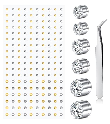 MODRSA Fake Nose Stud Fake Nose Ring Stud Fake Nose Piercing Fake Lip Ring Fake Earrings Stud Silver Gold Fake Cartilage Helix Earring Clip on Earring Hoop Fake Eyebrow Ring Fake Bridge Piercing - color: 1-2 style studs -silver gold