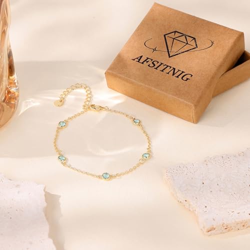 Birthstone Bracelet for Women 14K Gold Plated Dainty Link Bracelet Trendy Non Tarnish Trendy Chain Bracelets Birthday Valentines Gifts Jewelry for Women Mom Daughter Wife Sister Friend - color: 03.March