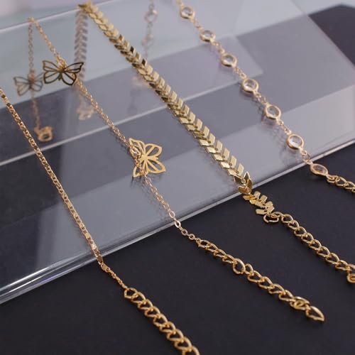 4PCS Bow Anklet for Women, 4-Layered Lightweight Simple Chain Bow Ankle Bracelet Set, Elegant Women's Fashion Jewelry, Ideal for Casual and Special Events - color: Gold