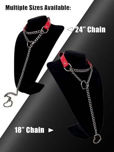 Black Leather Choker Collar For Women, Handmade Heart Slip Chain Choker Long Necklace with Adjustable Buckle - color: B-Red-Black-Black, size: 24''chain