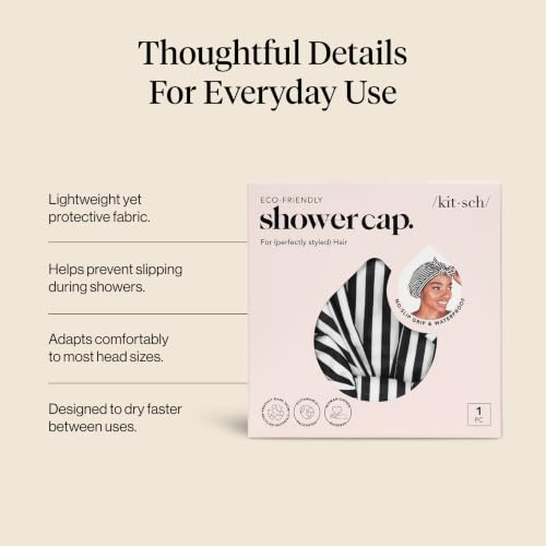 Kitsch Luxury Shower Caps for Women Reusable Waterproof - Large Shower Cap for Women, Non-slip, Quick-dry Hair Cap for Long and Short Hair, Comfortable and Stylish Design - Stripe - color: Stripe