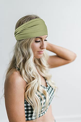 GiLi 2 Pack Wide Headbands for Women Boho African Knotted Non Slip Fashion Hair Bands Yoga Running Sports Workout Gym Head Wraps Elastic Soft Cotton Cloth Turbans Bandana for Girls(Green, Pink) - color: 2 Color (Green+Pink)