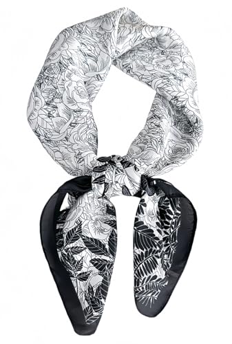 MINIDORA Satin Scarves for Women 27.5 × 27.5 inches Medium Square Elegant Silk Feeling Head Scarf - color: A0081-black