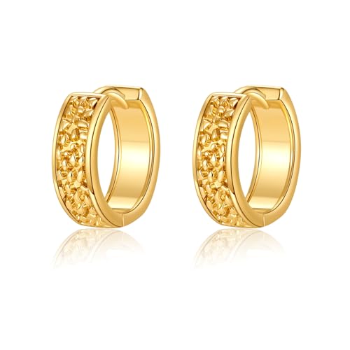 Small Chunky Huggie Hoop Earrings for Women - 18K Gold Plated Boho Ethnic, Hypoallergenic Dainty Vintage Gifts for Women - color: scroll pattern