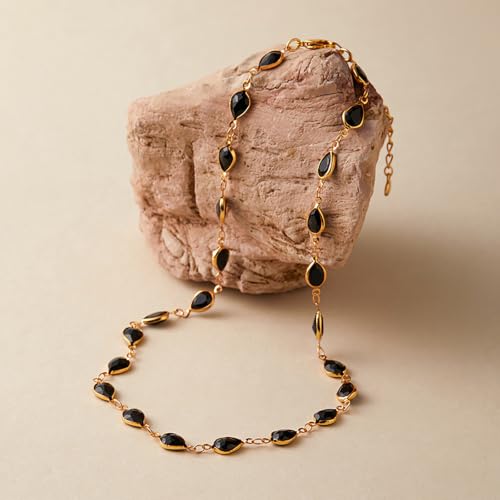 Beaded Choker Necklaces for Women 18k Gold Plated Dainty Gold Choker Necklaces for Women - style: Black Oval 23