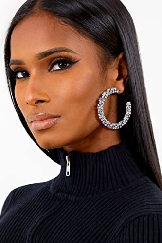 Rhinestone Hoop Earring for Women Sparkly Crystal Wrapped Hoop Dangle Earrings Statement Boho Gold Black Plated CZ Hoop Earring - color: B1: Silver