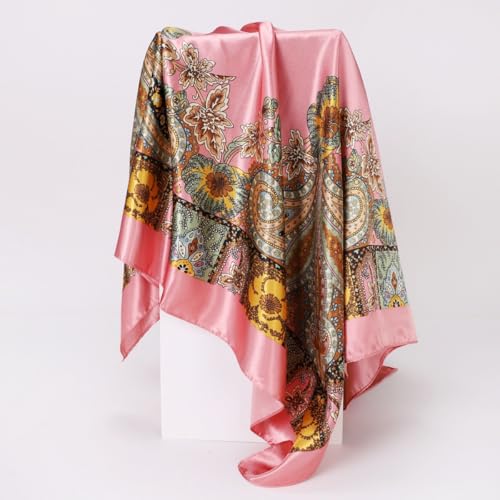 Large Square Head Satin Scarf Silk Feeling Hair Scarf 35"Head Scarves Bandana for Women Headscarfs for Women's Hair - color: C1-pink