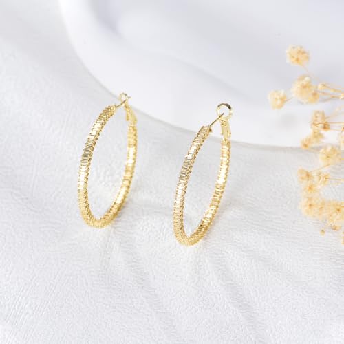 14K Gold Hoop Earrings for Women Gold Earrings for Women 14K gold Hoops Earring Jewelry Gifts - style: Textured Circle