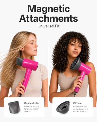Tideway Hair Dryer Professional High-Speed Ionic Blow Dryer 110,000 RPM, Compact Hair Dryer with Magnetic Diffuser, Fast Drying with Brushless Motor Low Noise Smart Temperature Control-H11 - color: Pink