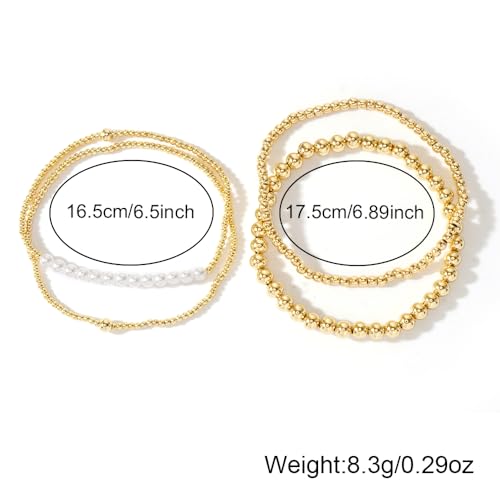 14K Gold Plated Beaded Bracelets Stack Set for Women,Stretch Boho Colorful Beads Ball Jewelry Friendship Summer Trendy - color: Pearl
