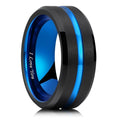 King Will Mens Tungsten Rings for Men Two Tone Grooved Mens Wedding Band Cool - color: Black & Blue 8mm, I Love You
