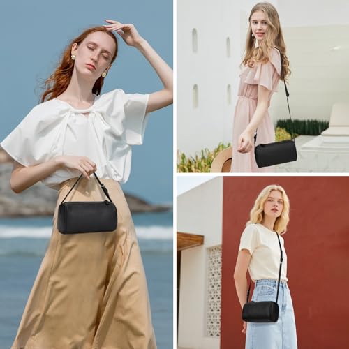 KouLi Buir PU Leather Crossbody Purse for Women Trendy Small Barrel Hobo Shoulder Handbag Lightweight Daily Purse - color: Balck