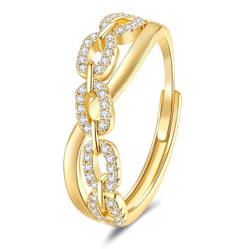 Gold Rings for Women Non Tarnish, 18K Gold Plated Trendy Stackable Gold Rings, Adjustable Open Statement Rings with Cubic Zirconia - color: Twisted Rings