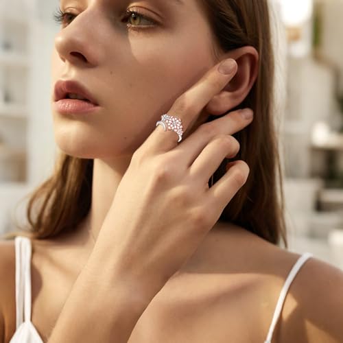 VONALA Lotus Open Ring S925 Sterling Silver Adjustable Wrap Ring Jewelry Gifts for Women