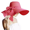 Lanzom Womens 5.7 Inches Big Bowknot Straw Hat Large Floppy Foldable Roll up Beach Cap Sun Hat UPF 50+ - color: Red