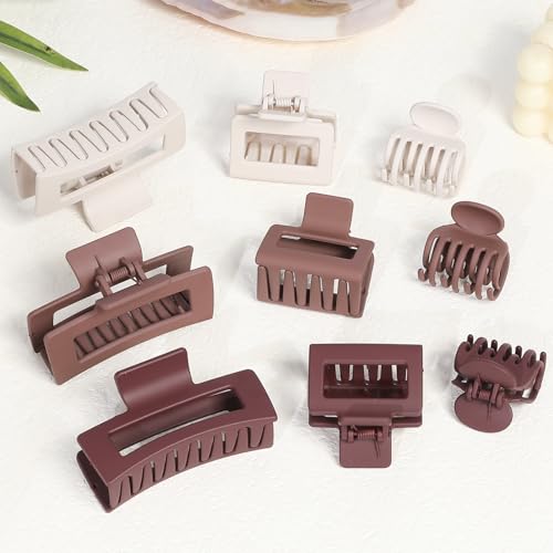 CHANDAT Medium Claw Hair Clips Set for Women - 3 Styles, 9PCS Rectangle Hair Clips for Thick Hair, Square Clips for Thin Hair - Coffer Red - color: Coffer Red