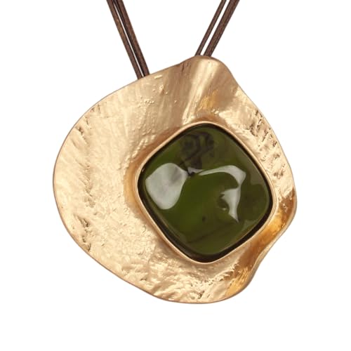 GelConnie Leather Necklace for Women Large Pendant Long Brown Necklace Circle Leather Choker Vintage Sweater Necklace Gold Chunky Boho Necklaces for Women - style: Gold Statement Pendant Necklace