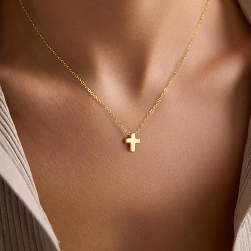 Turandoss Gold Cross Necklace for Women Girls Jewelry Gifts, Dainty 14K Gold Plated Cross Necklace Infinity CZ Holy Mary Medal Necklaces for Women Baptism Religious Faith Jewelry First Communion Gifts - color: tiny cross necklace