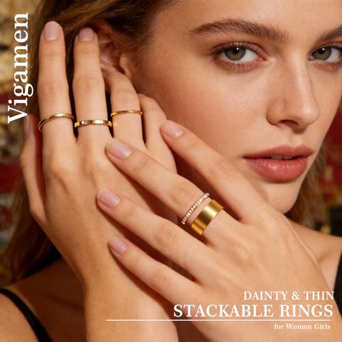 4-Pack 14K Gold Plated Stackable Rings for Women,Cubic Zirconia Simulated Diamond Oura Stack Rings for Oura Ring Gen 4/Oura Ring Gen 3,Dainty Trendy Statement Stacking Rings Set Size 5-10 - color: Gold, size: 5