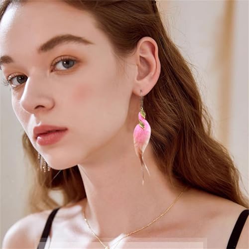 Bohemian Handmade Natural Long Feather Dangle Earrings for Women Multicolor Tassel Feathers Dangle Drop Earrings Vintage Bohemian Earrings Boho Feather Earrings - color: Pink