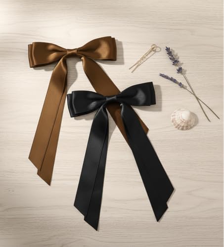 Hair Bows for Women Clips Hair Ribbons Bow for Girls Fall Fashion Hair Accessories, Black & Brown - color: Black & Brown