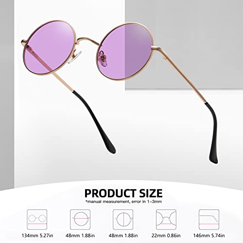 MEETSUN Small Round Polarized Sunglasses for Men Women Metal Retro Hippie Circle Sun Glasses Driving Festival Cosplay UV400 - color: Gold / Purple