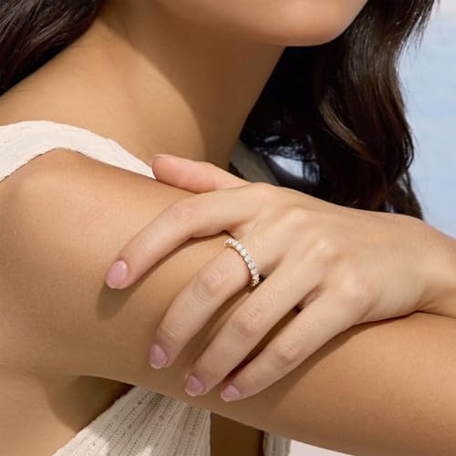 KissYan Band Ring for Women, 14K Gold Plate Dainty Pave Pear or Circle CZ Eternity Thick Chunky Engagement Statement Ring Valentine Fashion Gifts - size: 8, style: Style4