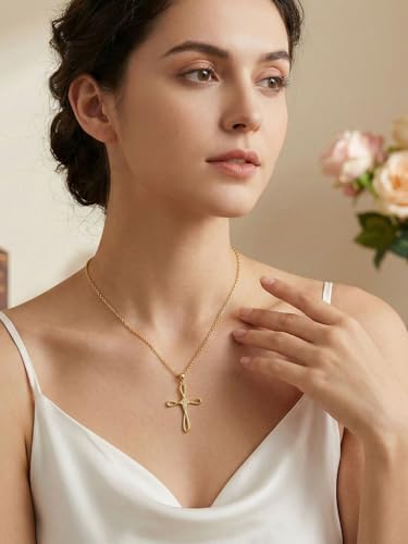 14K Gold Cross Necklace Gold Cross Pendant Necklace Christian Faith Jewelry Gifts for Women - style: C-Infinity Cross