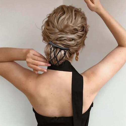 5 Pieces Stretchy Magic Hair Comb Adjustable Elastic Comb Hair Clip for Women Girls No Crease Hair Pins Vintage Hair Bun Maker Hair Accessories for Curly Thick Wavy Hair Ponytail(Black) - color: Black