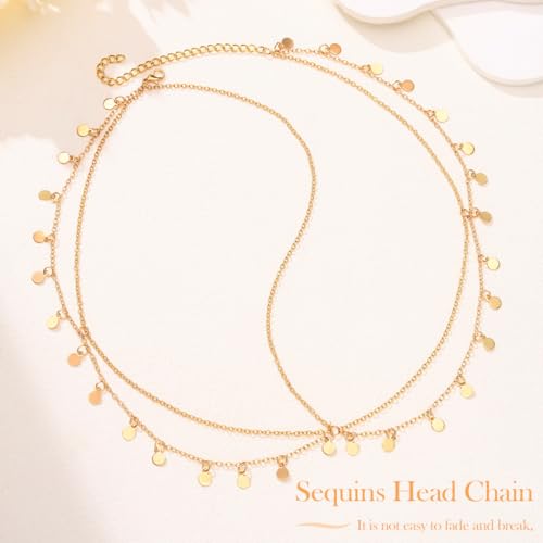 CLOACE Boho Sequin Head Chain Gold Headpiece Hair Chains Festival Costume Headband Hair Accessories for Women