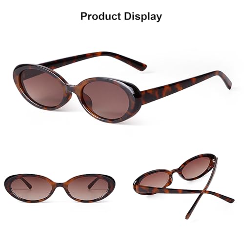 90s Sunglasses for Women Men Retro Small Oval Sunglasses - color: Black/Grey+tortoise Shell/Gradient Brown