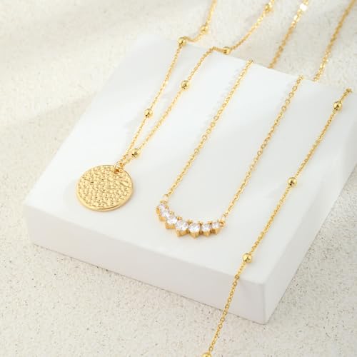 BBV Layered Gold Necklaces for Women Stackable Dainty 14K Gold Plated Silver Chain Necklace Layering Cute Fashion Pendant Choker Necklaces Trendy Jewelry Set Gifts for Women - color: golden, style: hammered texture round