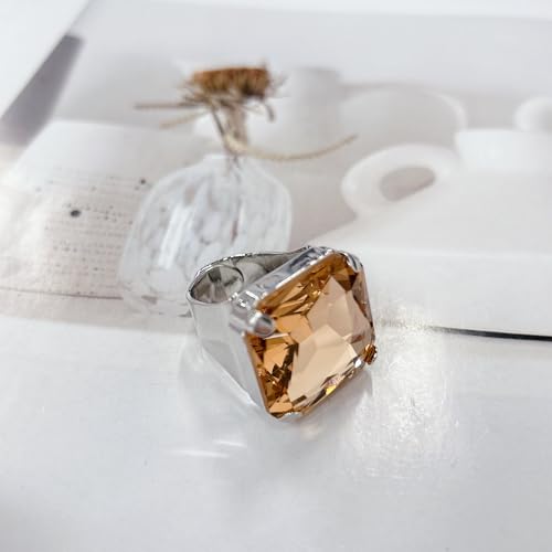 Square Large Rhinestone Exaggerated Statement Ring for Women Sparkling Thick Chunky Geometric Big Crystal Stone Finger Knuckle Band Rings Open Adjustable Wedding Brides Cocktail Prom Party Jewelry - color: Champagne