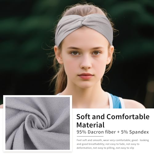 12 Pcs Stretchy Headbands for Women, Absorbed Sport Headband Soft Twist Knotted Hairbands for Daily Life Yoga Workout(Black/Grey/White) - color: Black/Grey/White