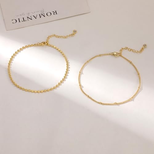 Gold Ankle Bracelets for Women,14K Real Gold Plated Waterproof Anklets Set Layered Anklets for Women Dainty Trendy Jewelry Gift Non Tarnish