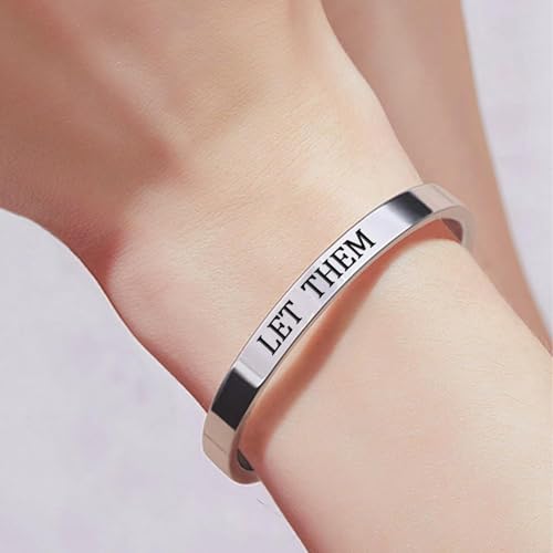 Remember Who The You Are Motivational Cuff Bracelet for Women, Stainless Steel Color Inspirational Bangle Bracelets with Engraved Hidden Message Jewelry for Sisters BFF Friends Gifts - color: Black Let Them